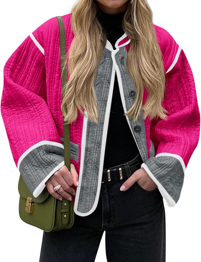 Cropped Pink Quilted Jacket