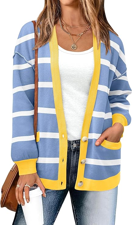 ANRABESS Checkered Striped Cardigan