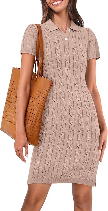 ANRABESS Cable Knit Polo Dress